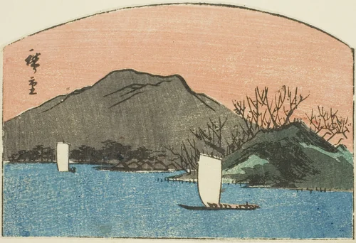 Boats on lake, section of an untitled harimaze print by Utagawa Hiroshige (歌川広重), print, 1845-1855