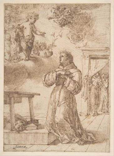 The Vision of Saint Anthony of Padua by Vicente Salvador Gómez, drawing, 1645-1705