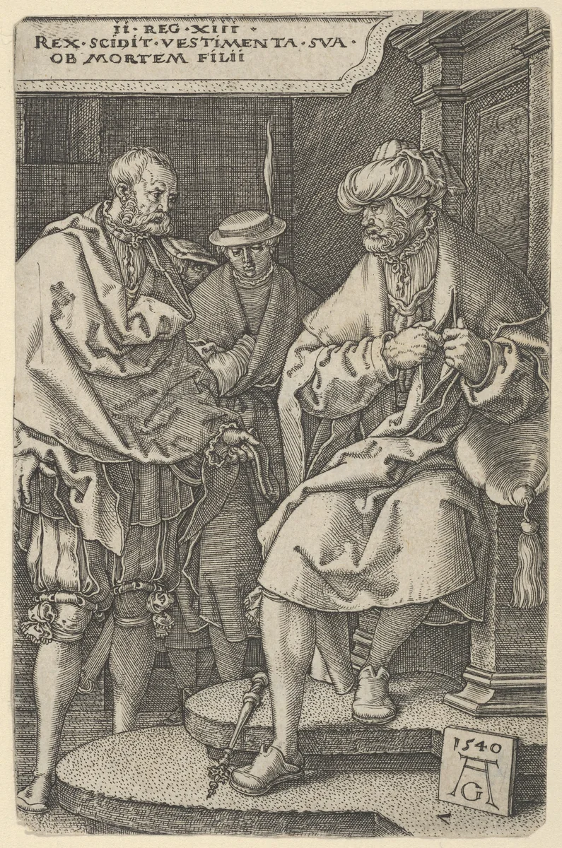 David Tearing His Clothes in Grief by Heinrich Aldegrever, print, 1540