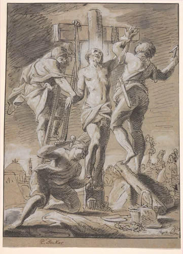 Christ Nailed on the Cross by Paul Decker, drawing, 1705-1742