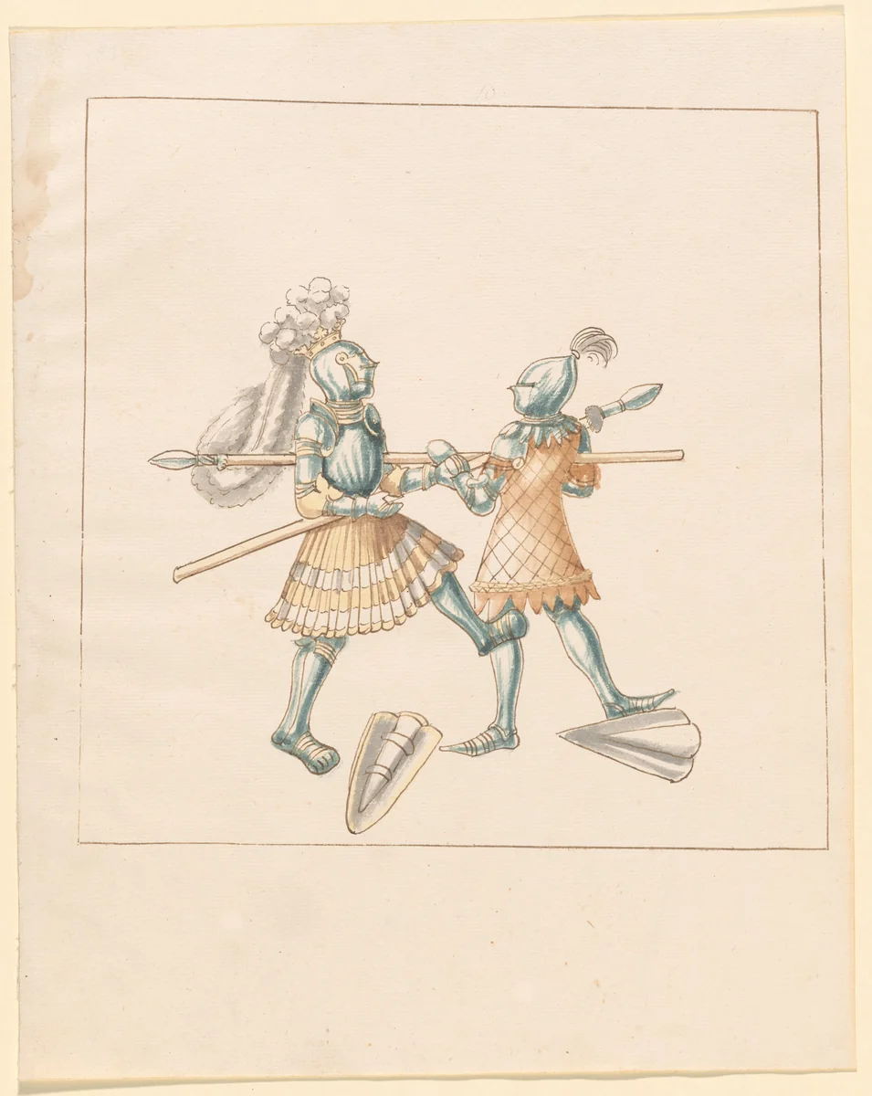 Foot Combat with Spears and Tartsche Shields by German 16th Century, drawing, 1515