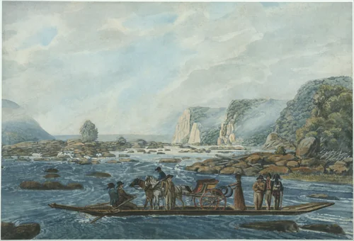 A Ferry Scene on the Susquehanna at Wright's Ferry, near Havre de Grace by Pavel Svinin, artwork, 1811-1816