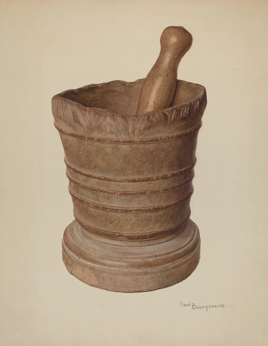Mortar and Pestle by Carl Buergerniss, index of american design, 1939