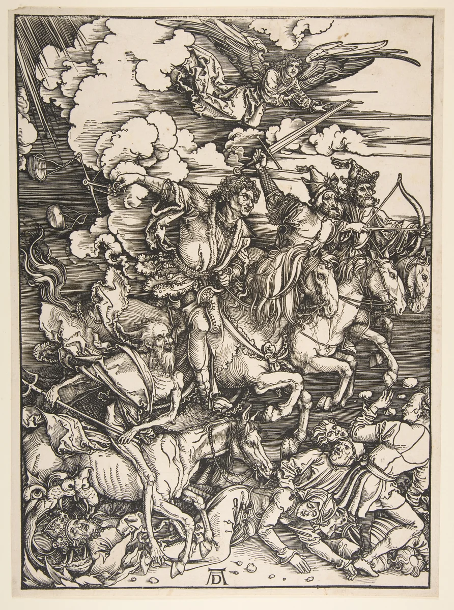 Four Horsemen of the Apocalypse, from "The Apocalypse" by Albrecht Dürer, print, 1492-1502