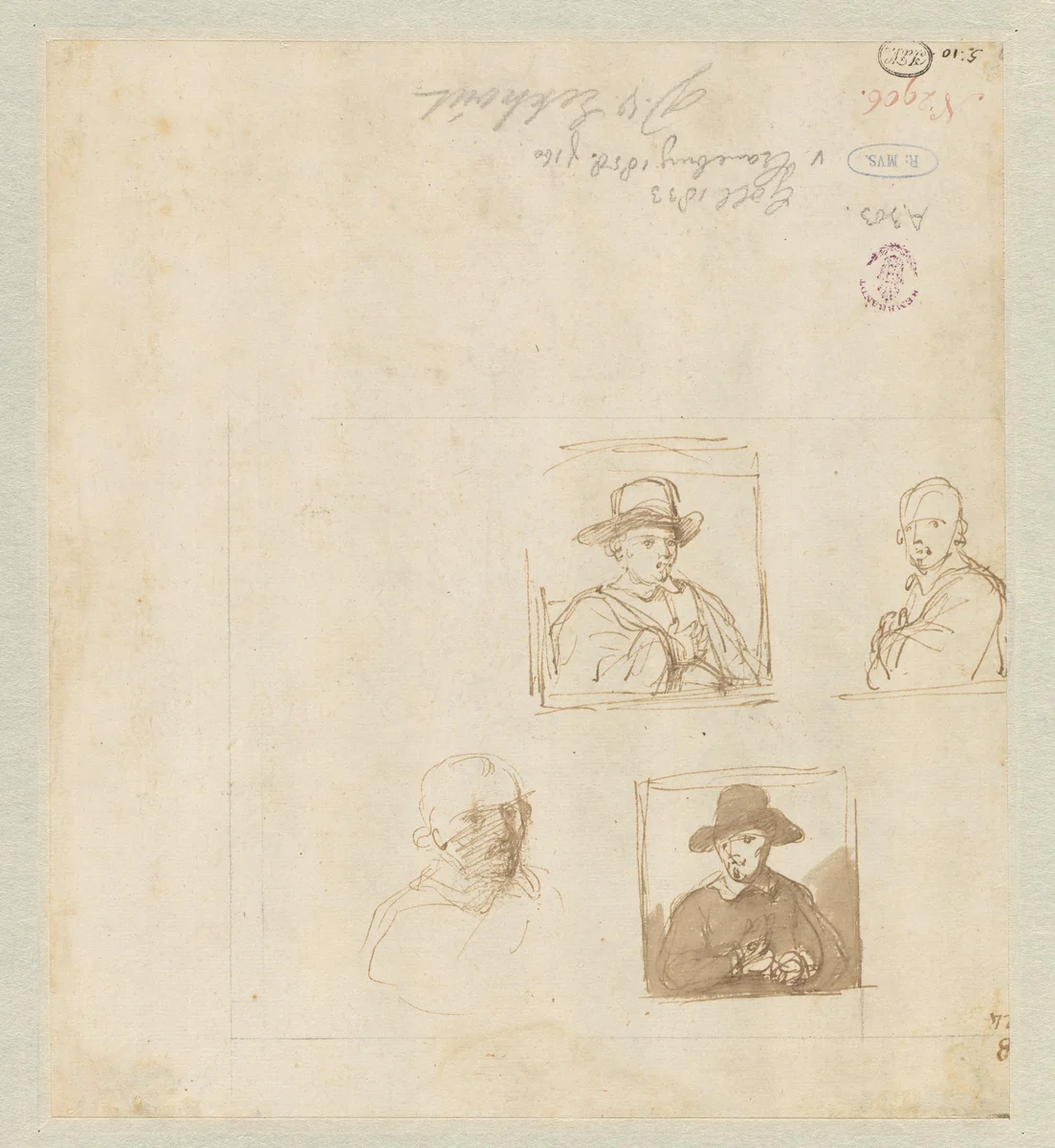 Four Studies for a Portrait of a Man by Gerbrand van den Eeckhout, drawing, 1648-1653