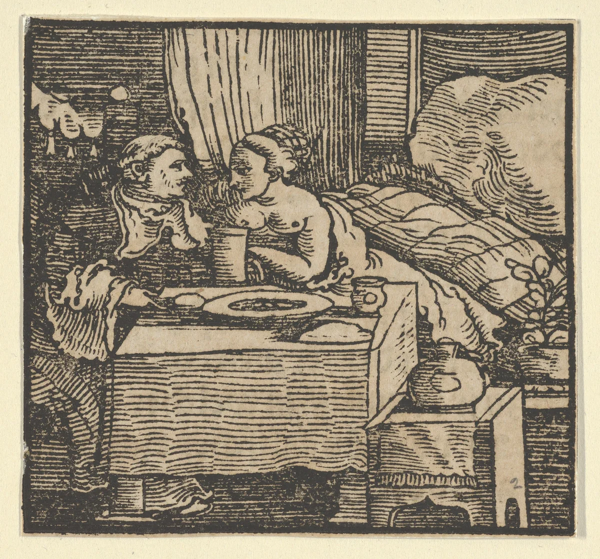 The Nude Girl and the Abbot, from The Decameron by Hans Schäufelein, print, 1534