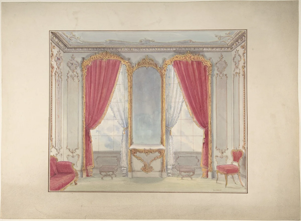 Interior of a Small Salon by Simon-Claude Constant-Dufeux, drawing, 1815-1871