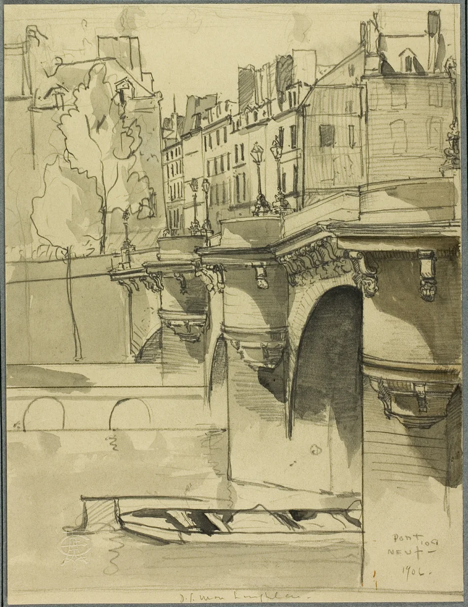 View of the Pont Neuf by Donald Shaw MacLaughlan, drawing, 1906