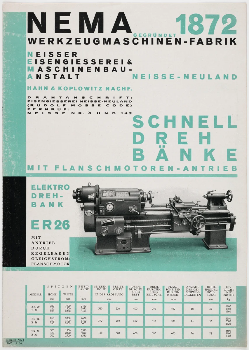 Nema Werkzeugmaschinen-Fabrik by Johannes Molzahn, design, 1925