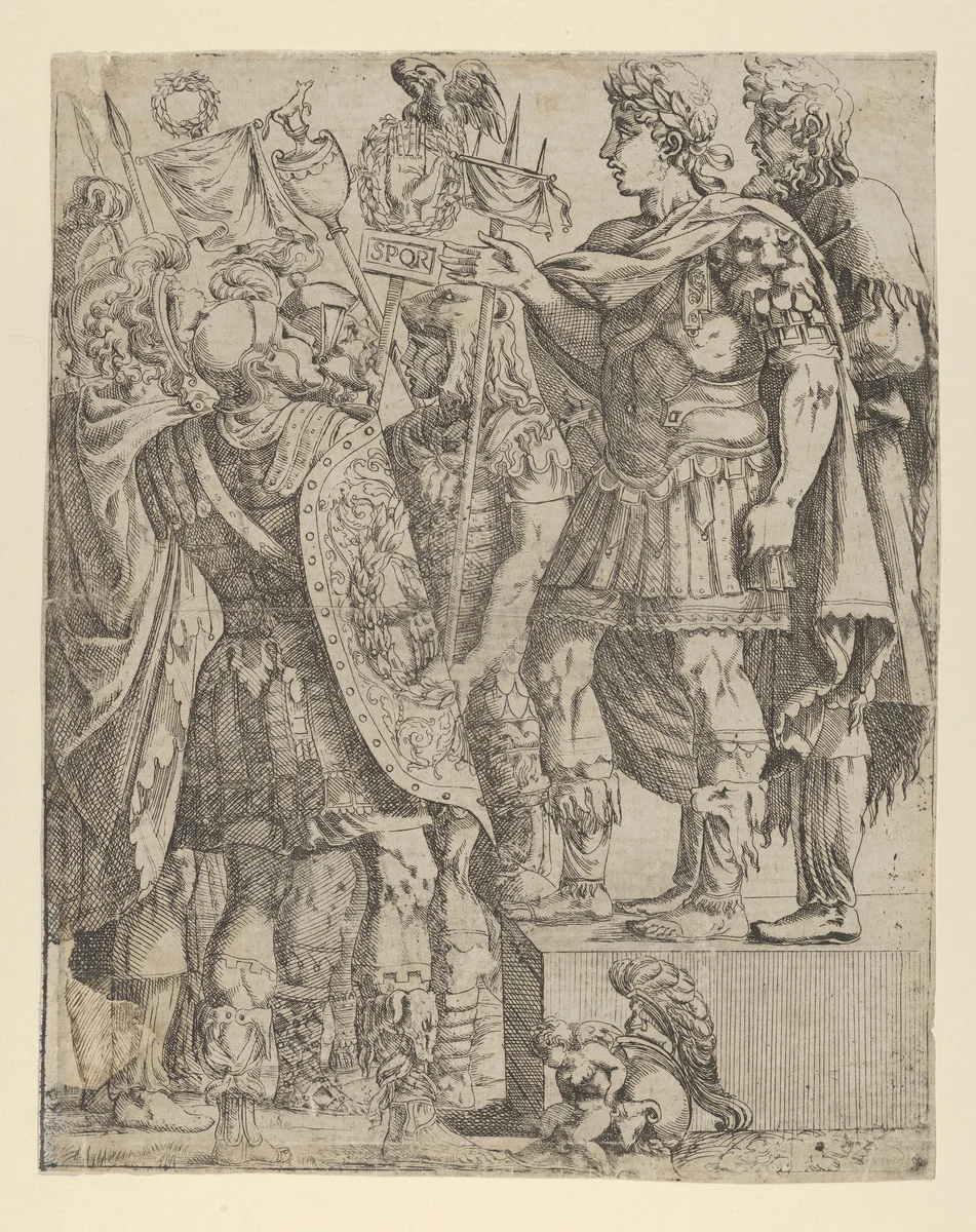 Emperor addressing his Soldiers by Antonio Fantuzzi, print, 1537-1550