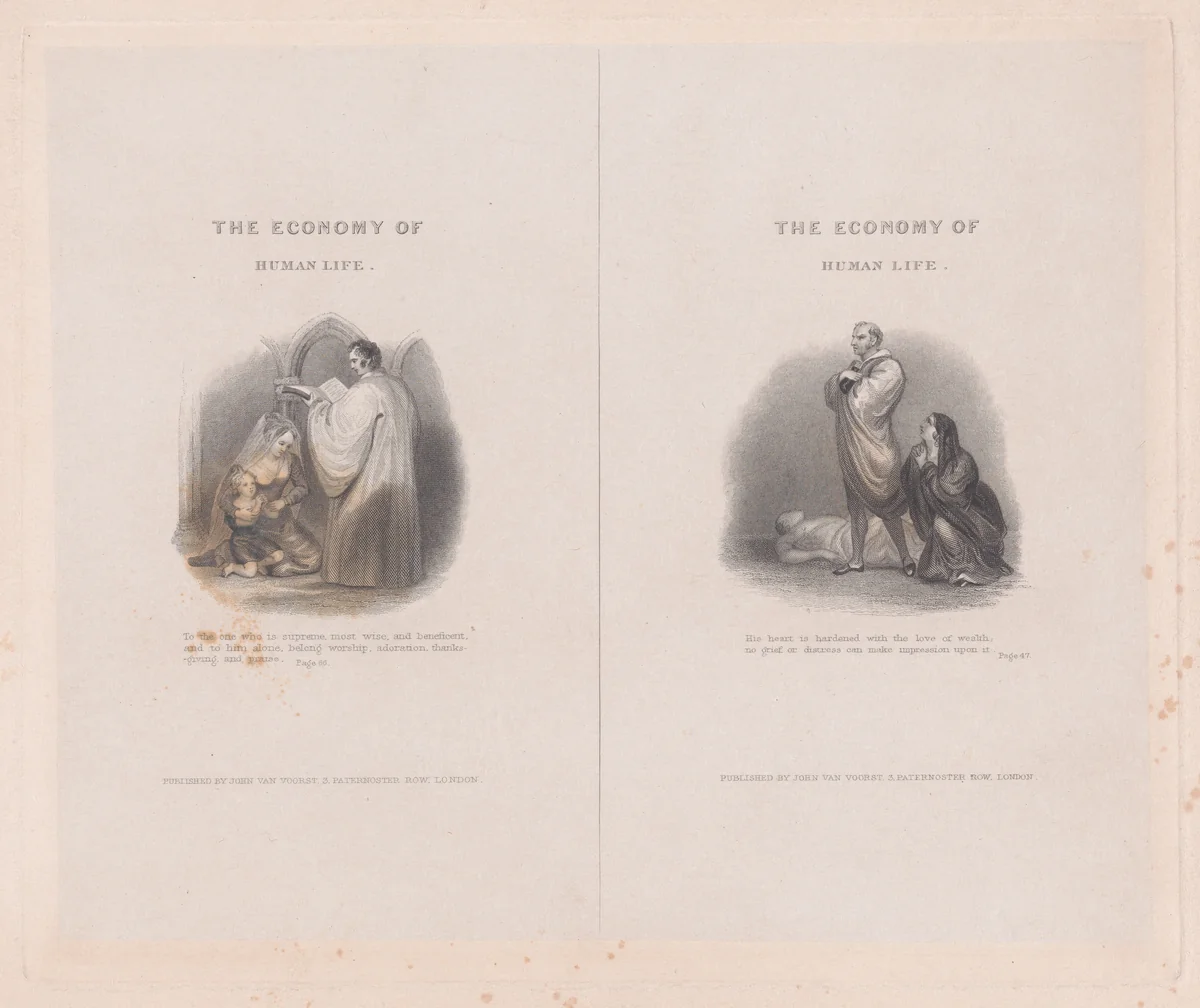 Two illustrations for "The Economy of Human Life" by Frank Howard, print, 1834
