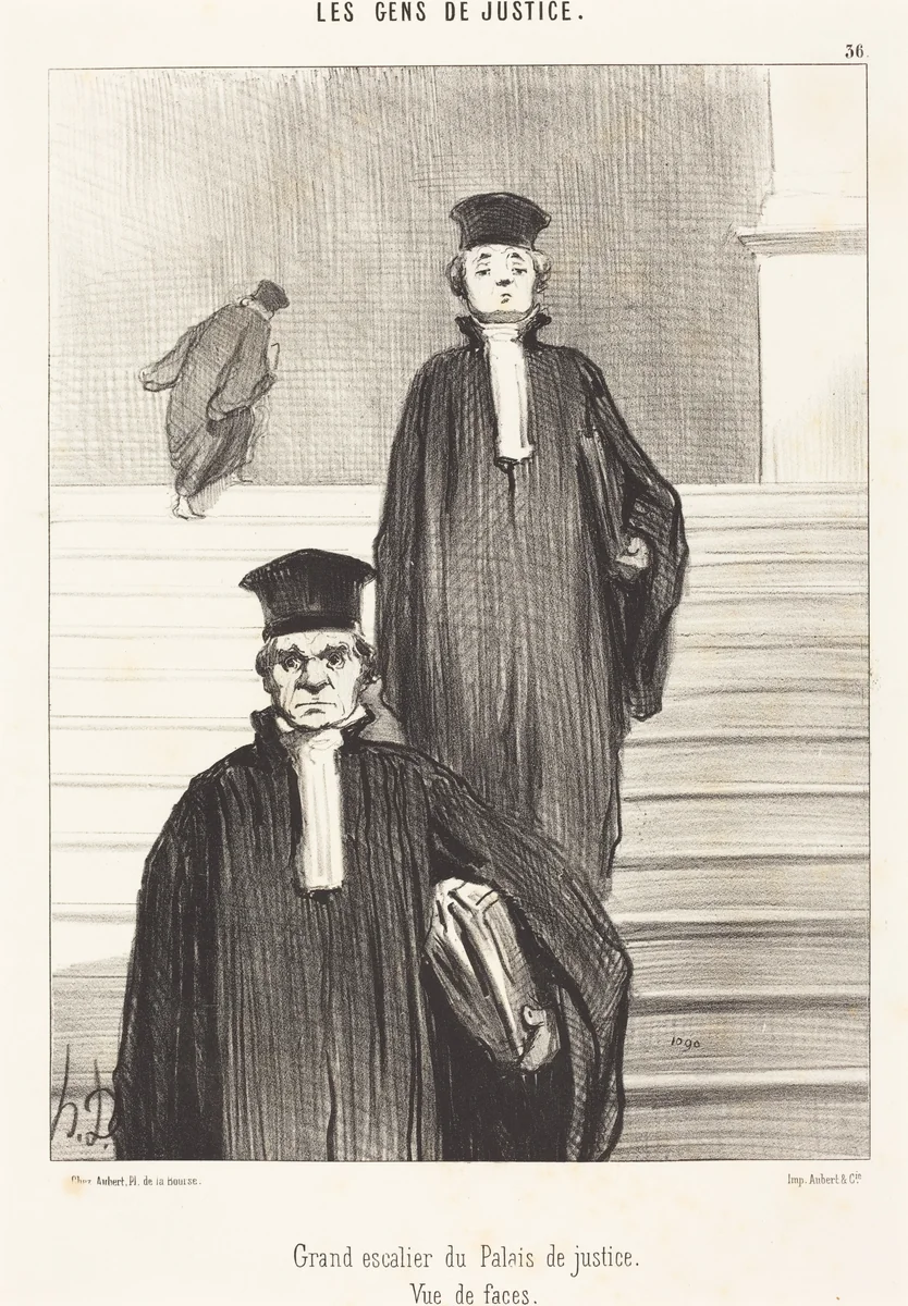 Grand escalier du Palais de justice. Vue de face by Honoré Daumier, print, 1848