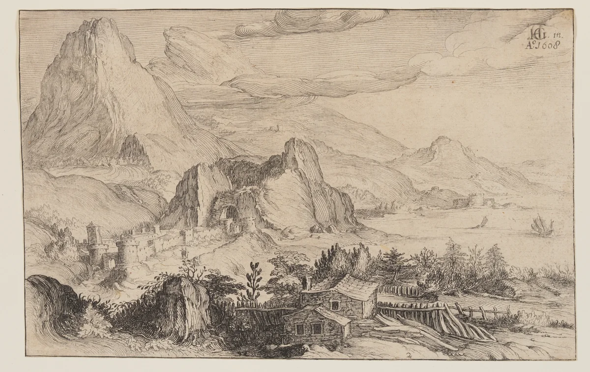Mountainous Landscape by Simon Frisius
Hendrick Goltzius, print, 1608