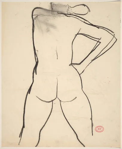 Untitled [rear view of female nude with right hand on hip] by Richard Diebenkorn, drawing, 1955-1967