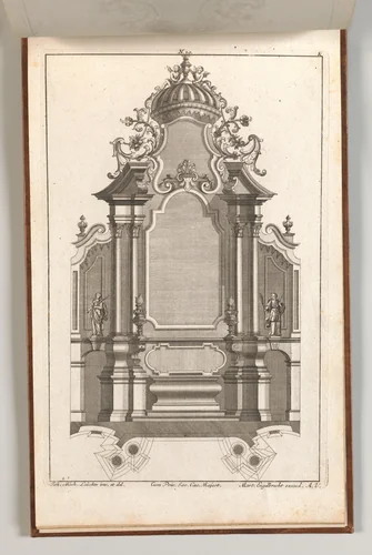 Design for a Monumental Altar, Plate k from 'Unterschiedliche Neu Inventierte Altäre mit darzu gehörigen Profillen u. Grundrißen.' by Martin Engelbrecht, book, 1745-1755