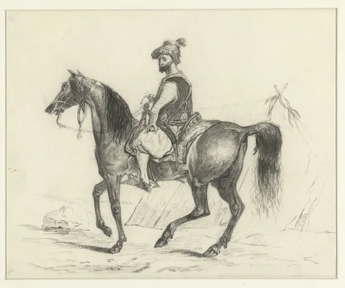 Arabier te paard by anonymous, drawing, 1800-1900
