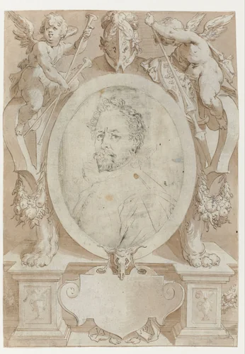 Portret van B. Spranger by Jan Harmensz. Muller, drawing, 1595-1597