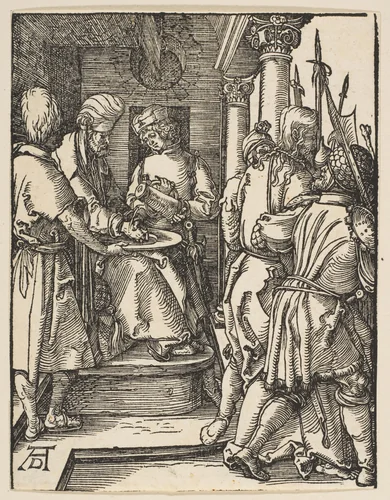 Pilate Washing His Hands, from "The Small Passion" by Albrecht Dürer, print, 1509