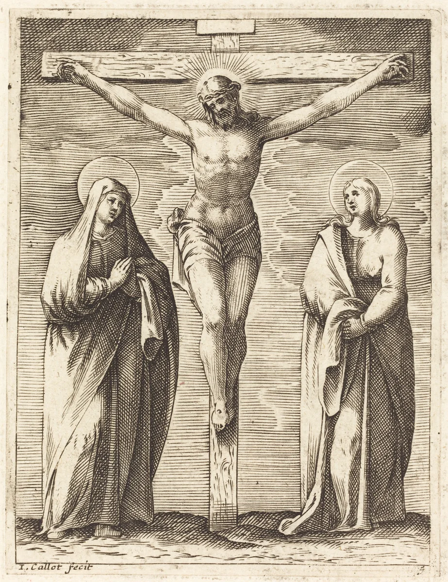 Virgin and Saint John at the Foot of the Cross by Jacques Callot, print, 1608-1611