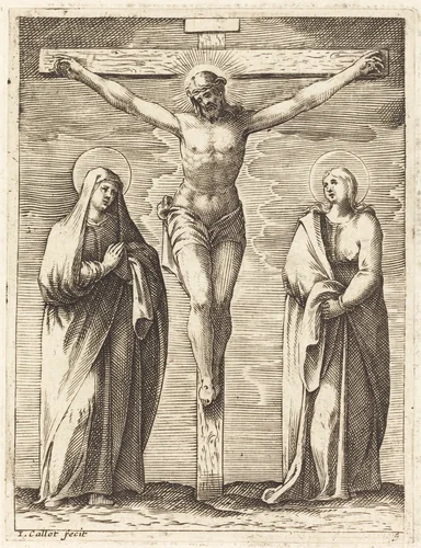 Virgin and Saint John at the Foot of the Cross by Jacques Callot, print, 1608-1611