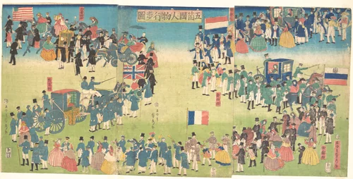 Procession of People from Five Countries: Holland, Russia, France, England and America by Utagawa Sadahide, print, 1861