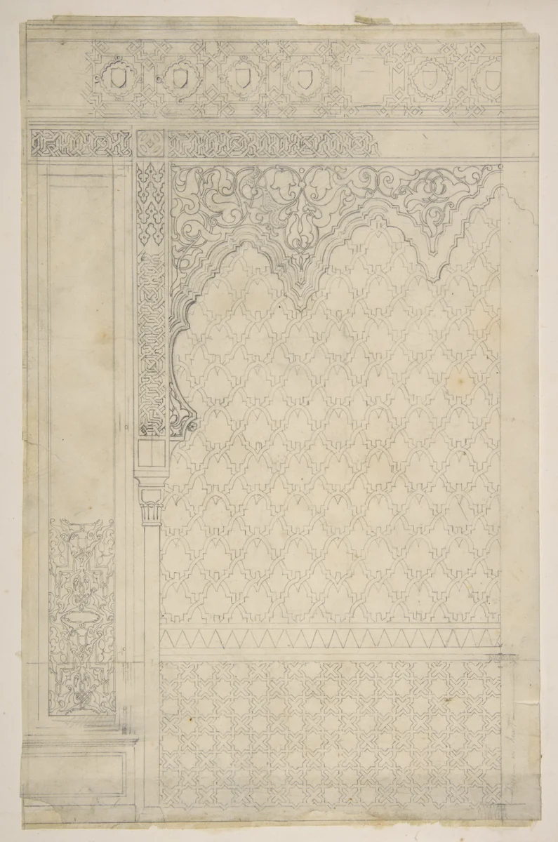 Design for the decoration of a wall in Islamic motifs by Jules-Edmond-Charles Lachaise, drawing, 1850-1900