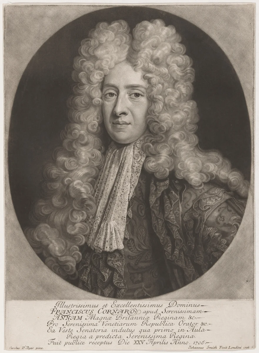 Francisco Cornaro by John Smith; Charles d' Agar, print, 1706