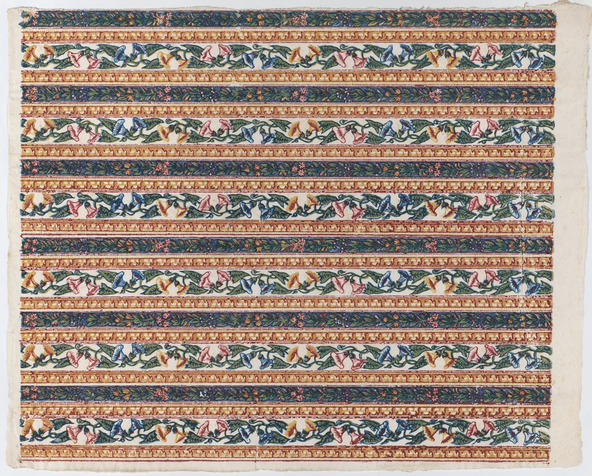 Sheet with six borders with vines and flower designs by anonymous, print, 1775-1875