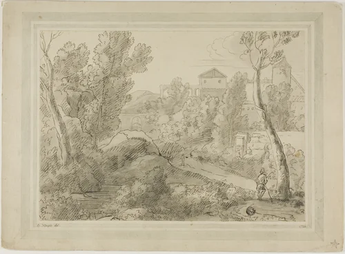 Italianate Landscape with Buildings, Aqueduct by Unknown Artist, drawing, 1769-1779