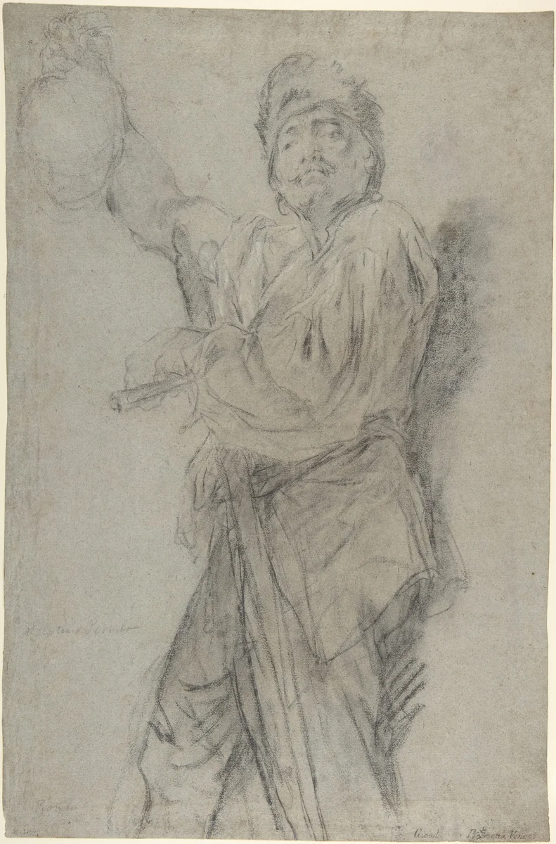 Executioner Holding Up a Severed Head by Giovanni Battista Piazzetta, drawing, 1682-1754