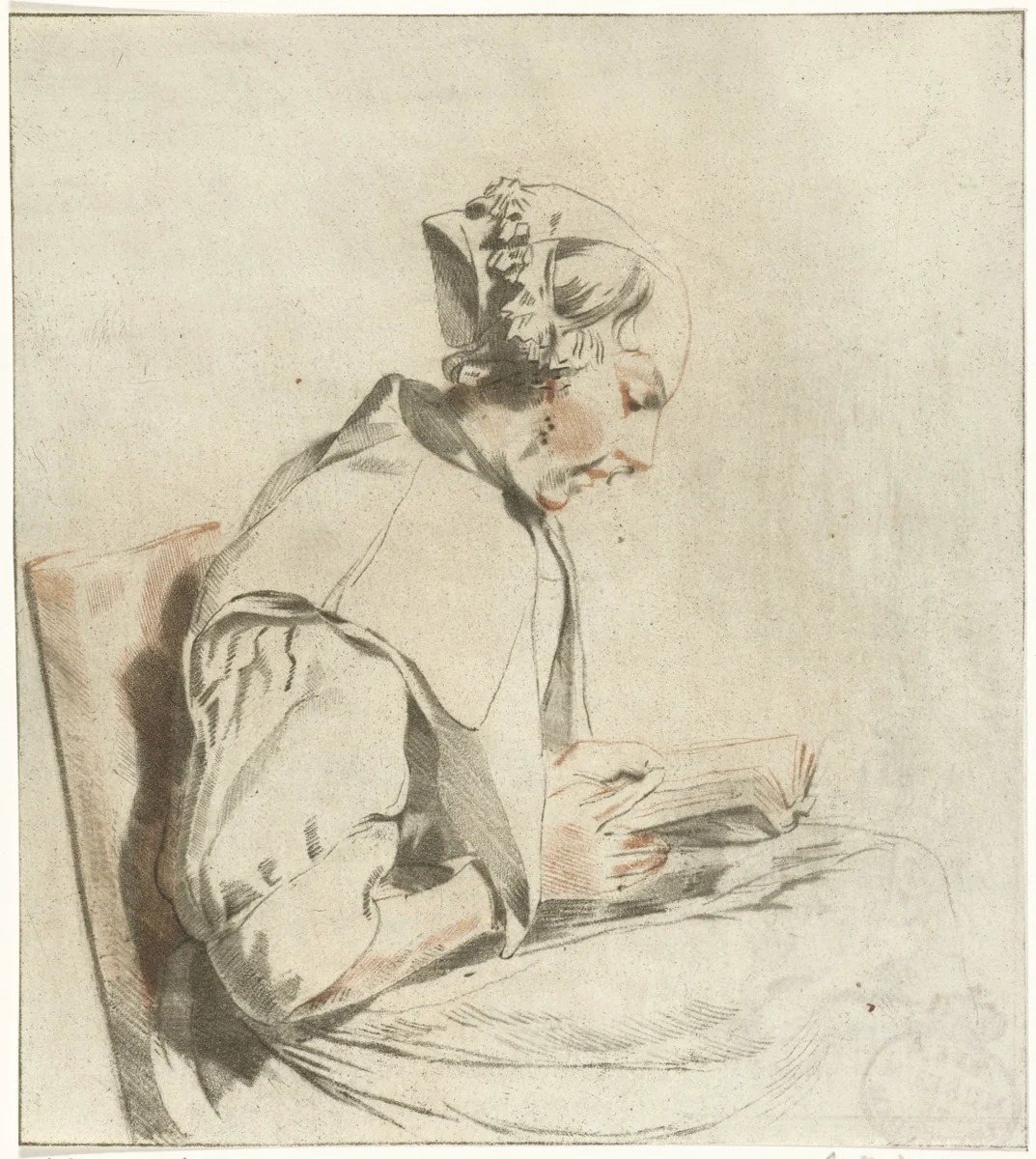 Lezende vrouw by Cornelis Ploos van Amstel, print, 1736-1798