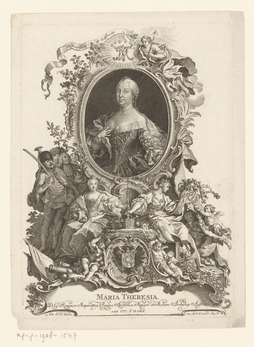 Portret van Maria Theresia, Rooms-Duits keizerin by Johann Esaias Nilson, print, 1740-1788