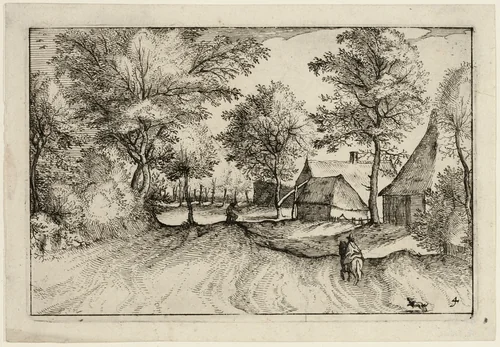 Village Road, plate four after Pictures of Farms, Country Houses and Rustic Villages (Praediorum villarum et rusticarum casularum icones) by Claes Jansz Visscher, print, 1612