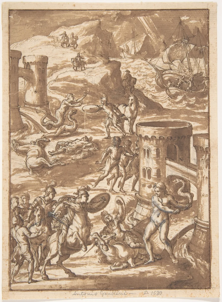 Mythological Scene by Antonio Gandini, drawing, 1602-1630