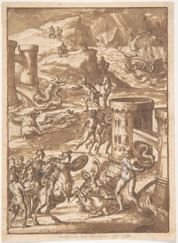Mythological Scene by Antonio Gandini, drawing, 1602-1630