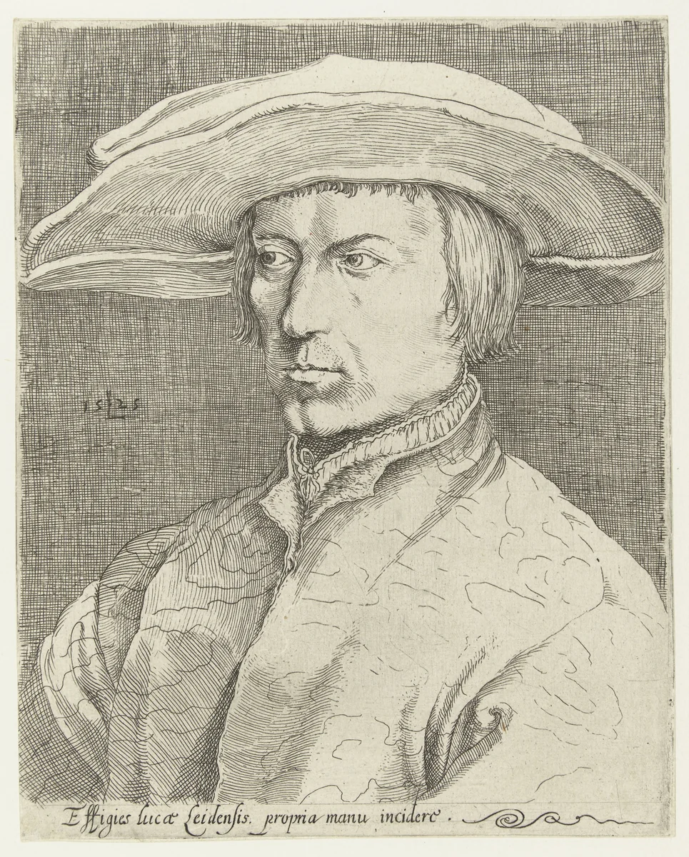 Het zogenaamde zelfportret van Lucas van Leyden by anonymous, print, 1575-1625