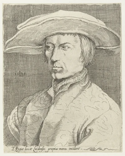 Het zogenaamde zelfportret van Lucas van Leyden by anonymous, print, 1575-1625