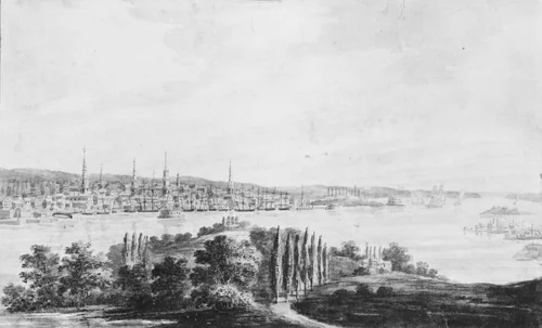 New York City and Harbor from Weehawken by Pavel Svinin, artwork, 1811-1816