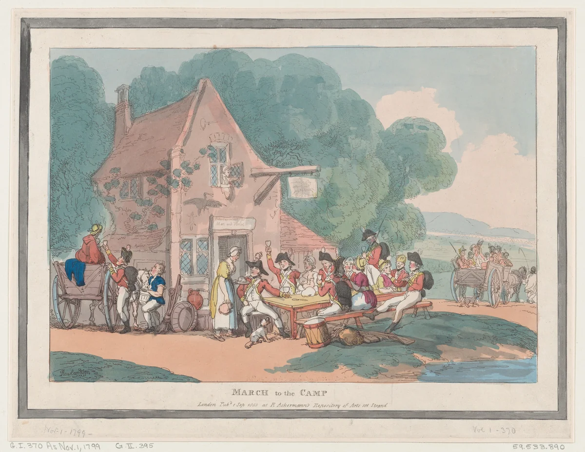 March to the Camp by Thomas Rowlandson, print, 1803