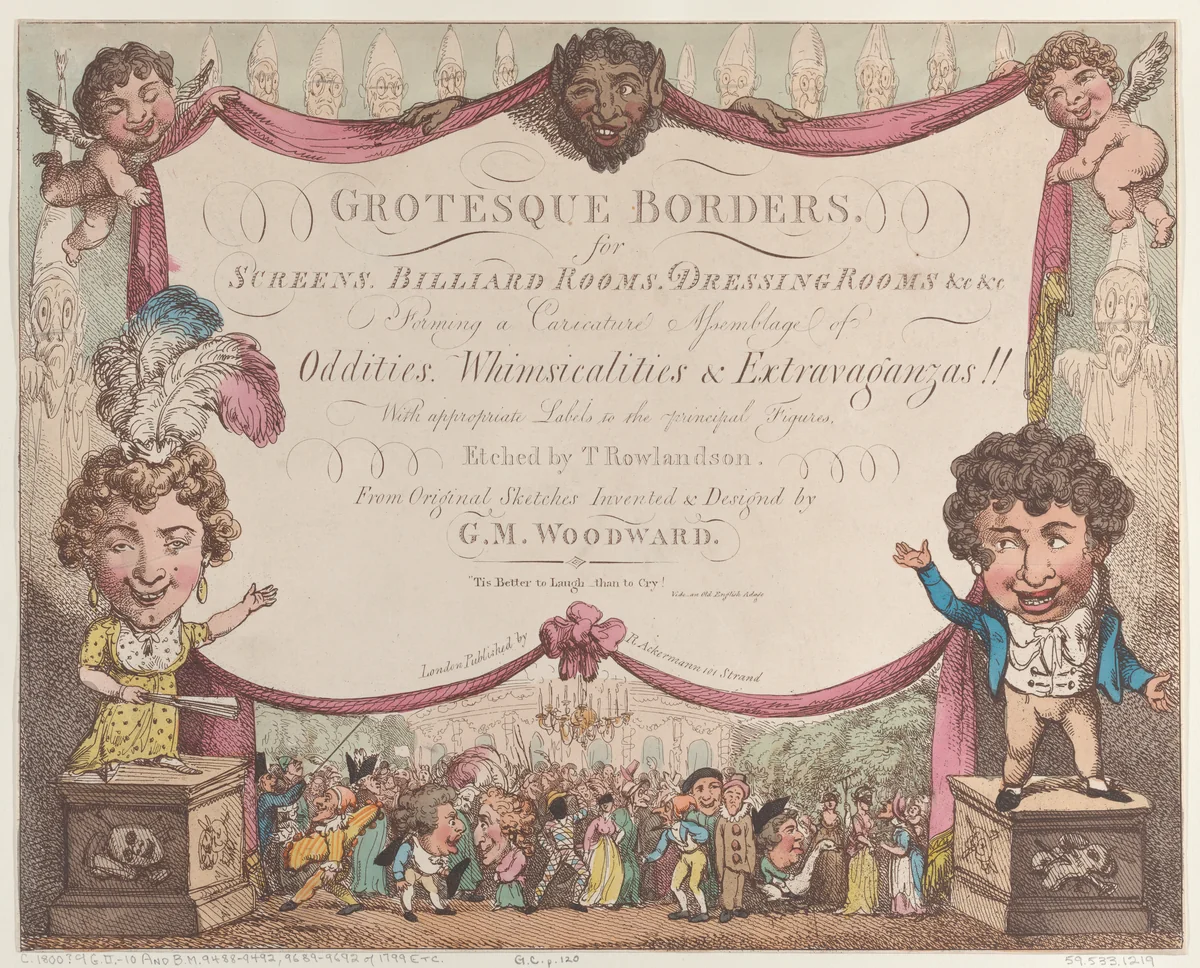 Grotesque Borders for Screens, Billiard Rooms, Dressing Rooms, &c &c by Thomas Rowlandson, print, 1799-1800