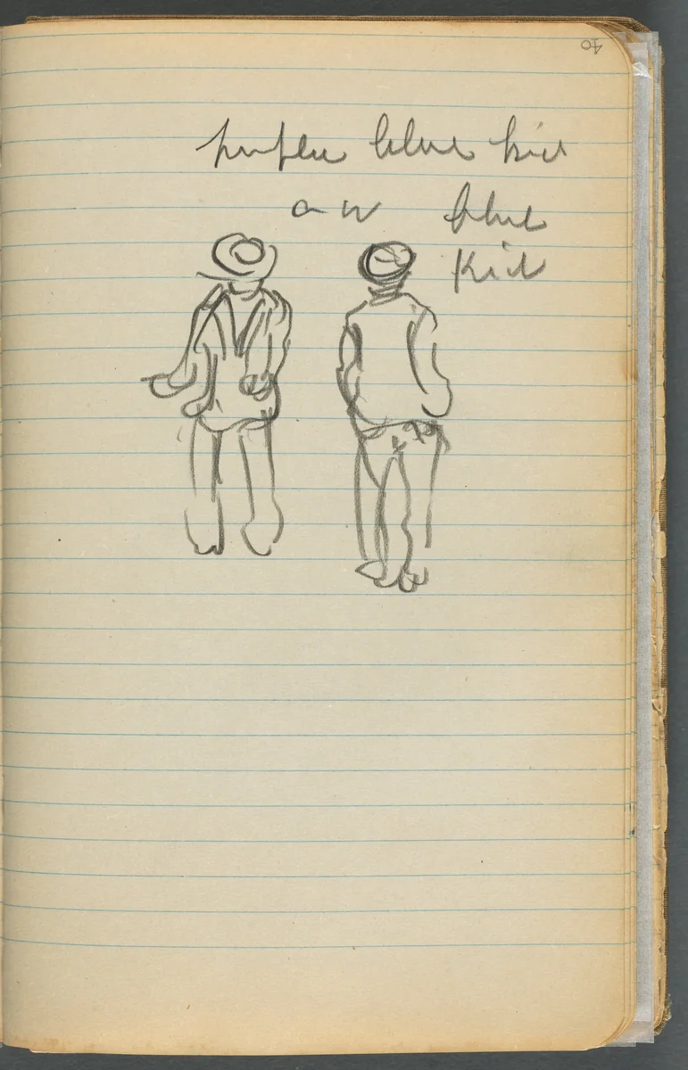 Sketchbook, page 040: Notes and Two Figures by Maurice Prendergast, book, 1905-1910