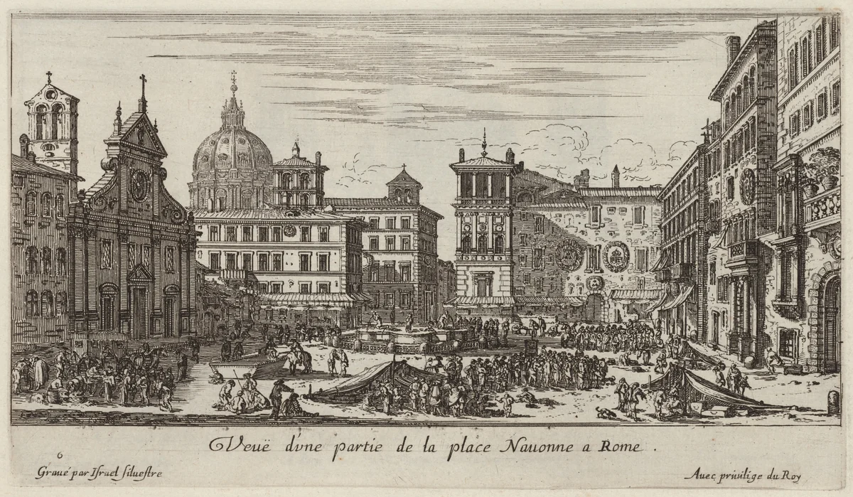 Veuë d'une partie de la place Navonne a Rome by Israël Silvestre, print, 1640-1660