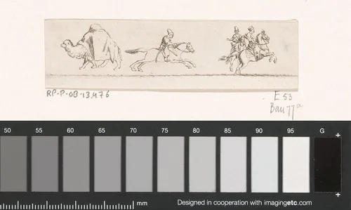 Kameel en drie Poolse ruiters by anonymous, print, 1769