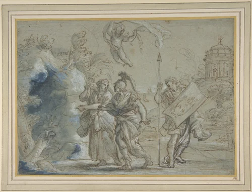 Aeneas and the Cumaean Sibyl Entering the Infernal Regions by Giovanni Francesco Romanelli, drawing, 1610-1662