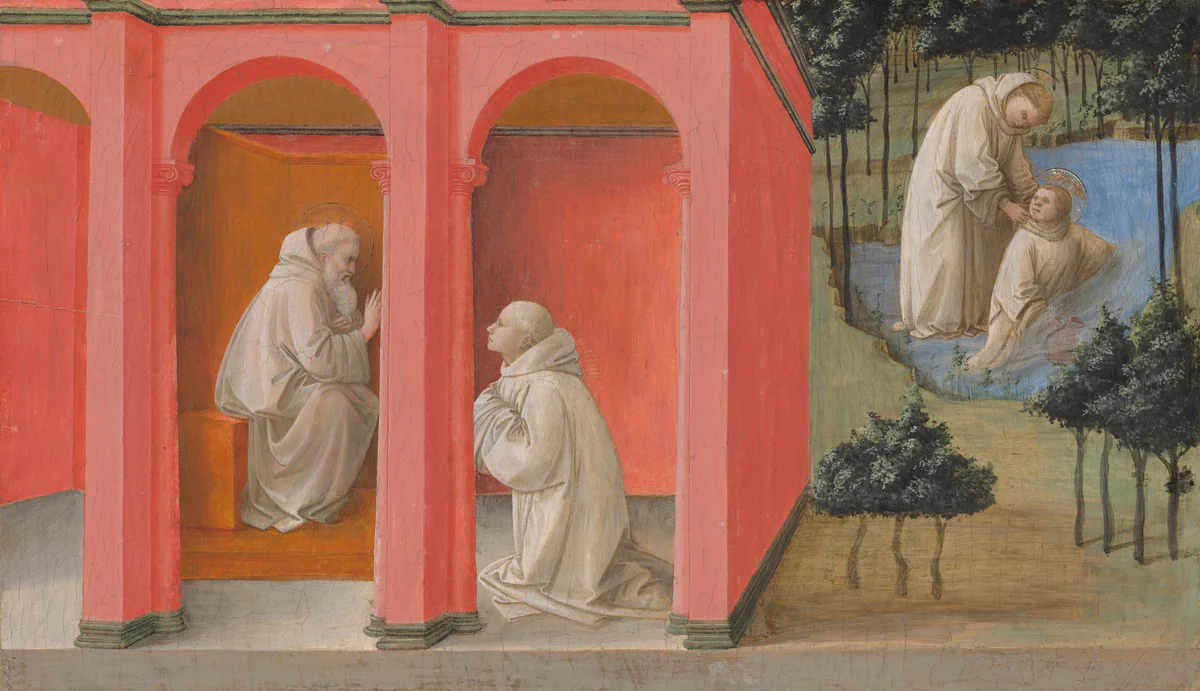 Saint Benedict Orders Saint Maurus to the Rescue of Saint Placidus by Fra Filippo Lippi, painting, 1445-1450