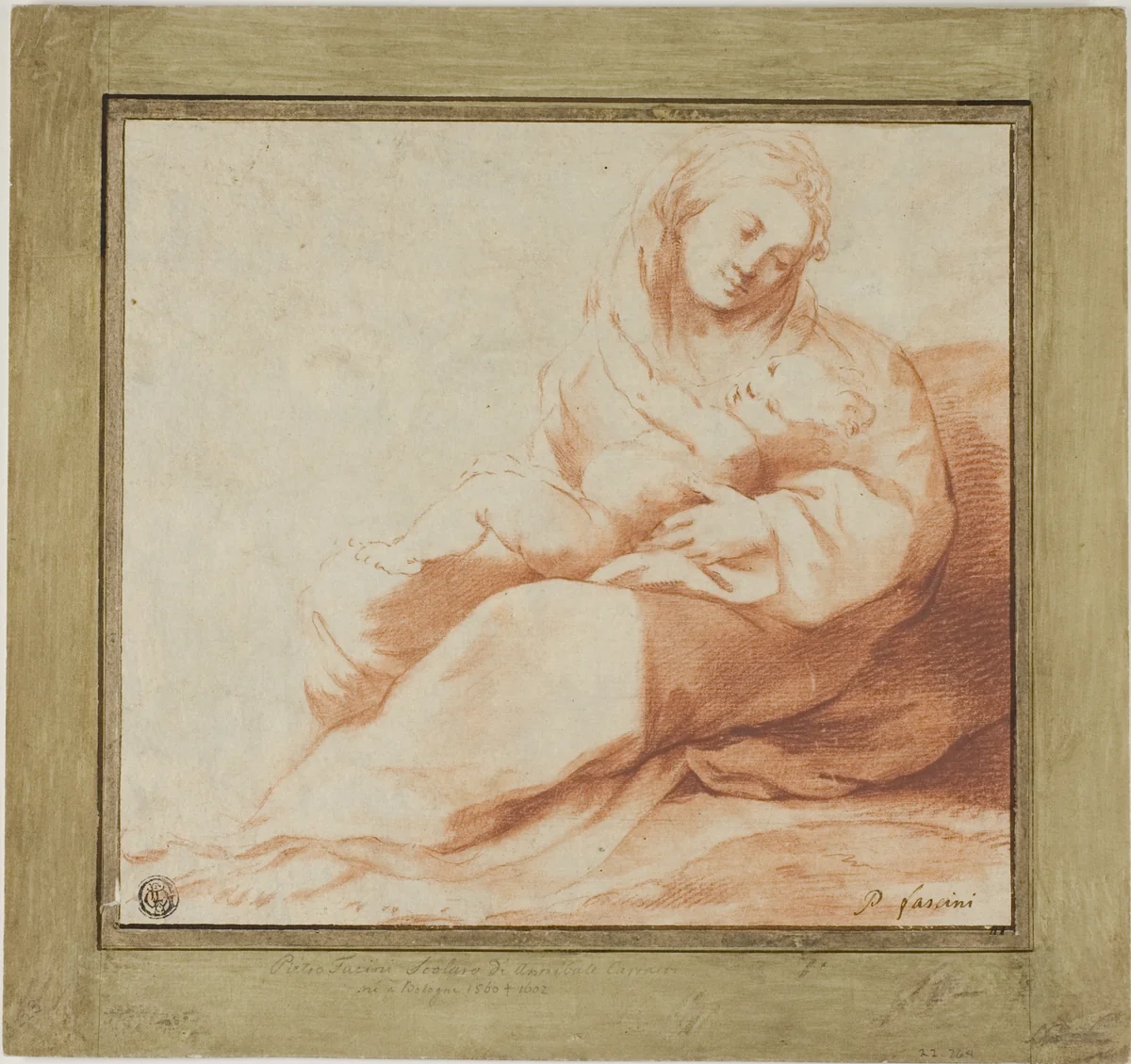 Madonna and Child Seated on Ground by Giulio Cesare Amidano, drawing, 1592-1629