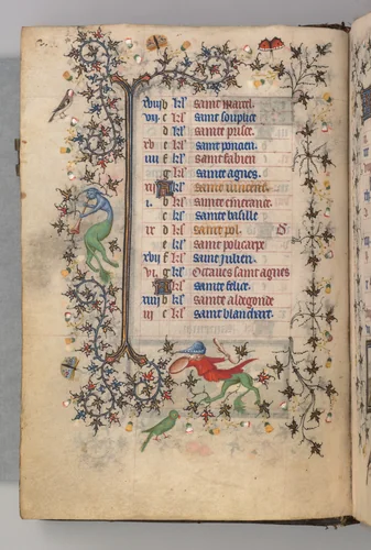Hours of Charles the Noble, King of Navarre (1361-1425): fol. 1v, January by Master of the Brussels Initials and Associates, book, 1400-1410