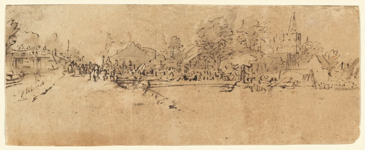 View of Diemen by Rembrandt van Rijn, drawing, 1655