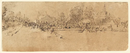 View of Diemen by Rembrandt van Rijn, drawing, 1655