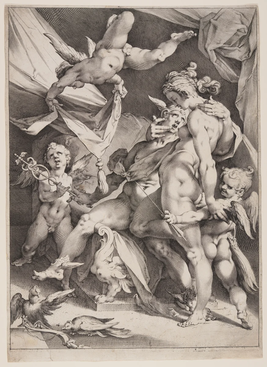 Venus and Mercury by Jan Harmensz. Muller, print, 1595-1605